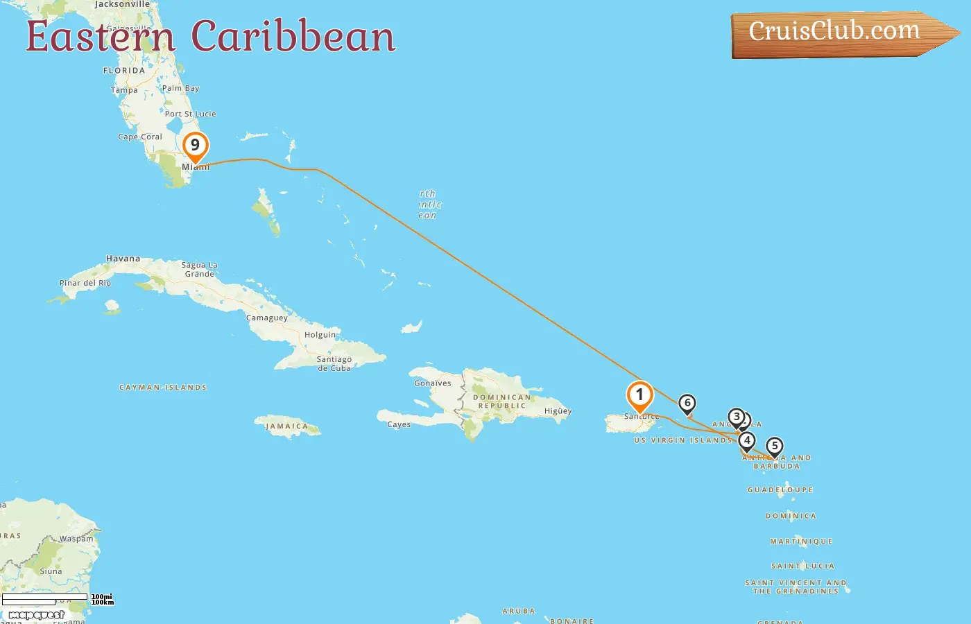 Cruise in the Eastern Caribbean from Saint John to Miami aboard Oceania Allura ship with visits to Puerto Rico, Saint Barthélemy, British Virgin Islands, and USA for 9 days