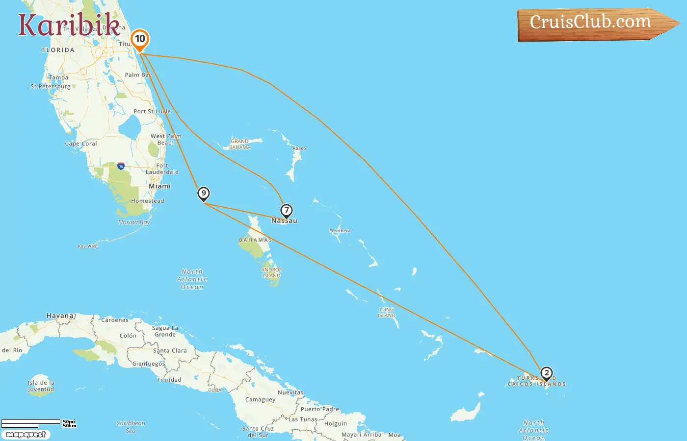 Kreuzfahrt in der Karibik ab Port Canaveral / Orlando an Bord des MSC Seashore-Schiffs mit Besuchen in den USA und den Bahamas für 10 Tage