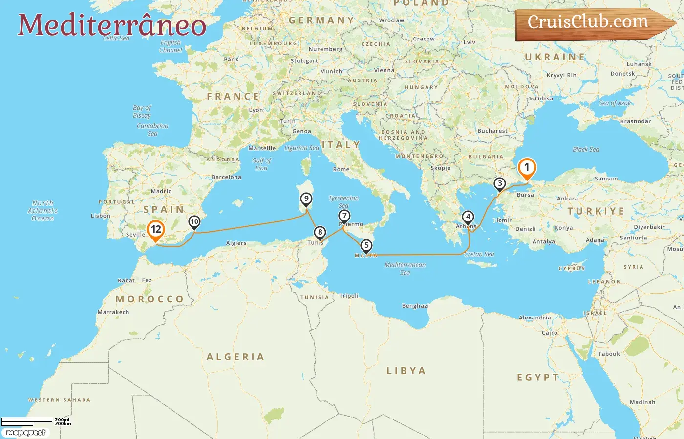 Cruzeiro no Mediterrâneo de Istambul a Malaga a bordo do navio MS Hamburg com visitas à Turquia, Grécia, Malta, Itália, Tunísia e Espanha por 12 dias