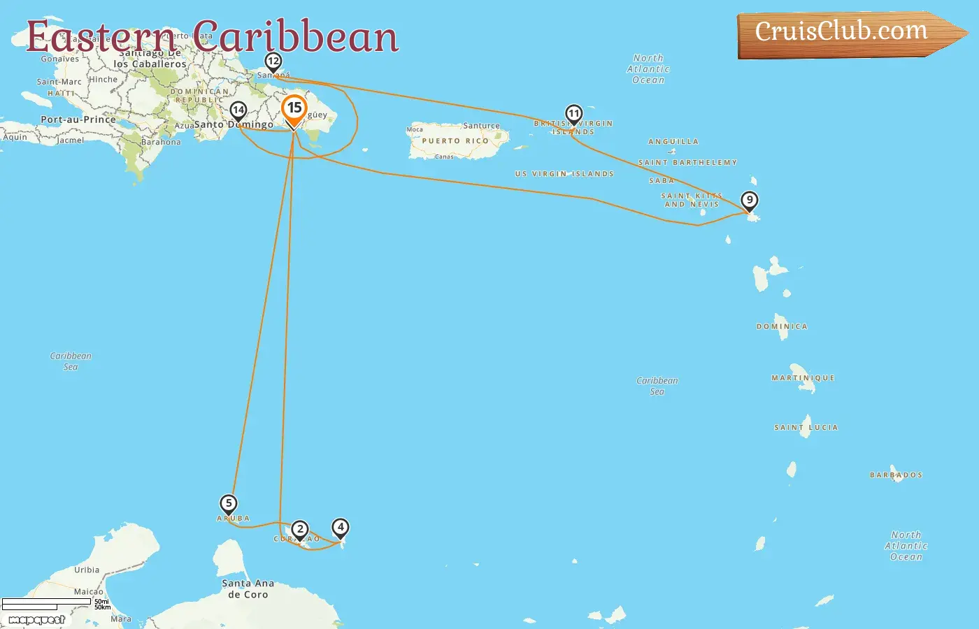 Cruise in the Eastern Caribbean from La Romana aboard Mein Schiff 5 ship with visits to Curaçao, Aruba, and Dominican Republic for 15 days
