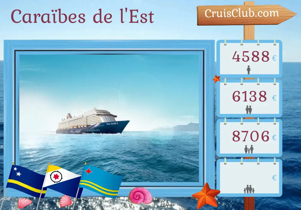 Croisière dans les Caraïbes de l`Est au départ de La Romana à bord du navire Mein Schiff 5 avec escales à Curaçao, Aruba et République dominicaine pendant 15 jours