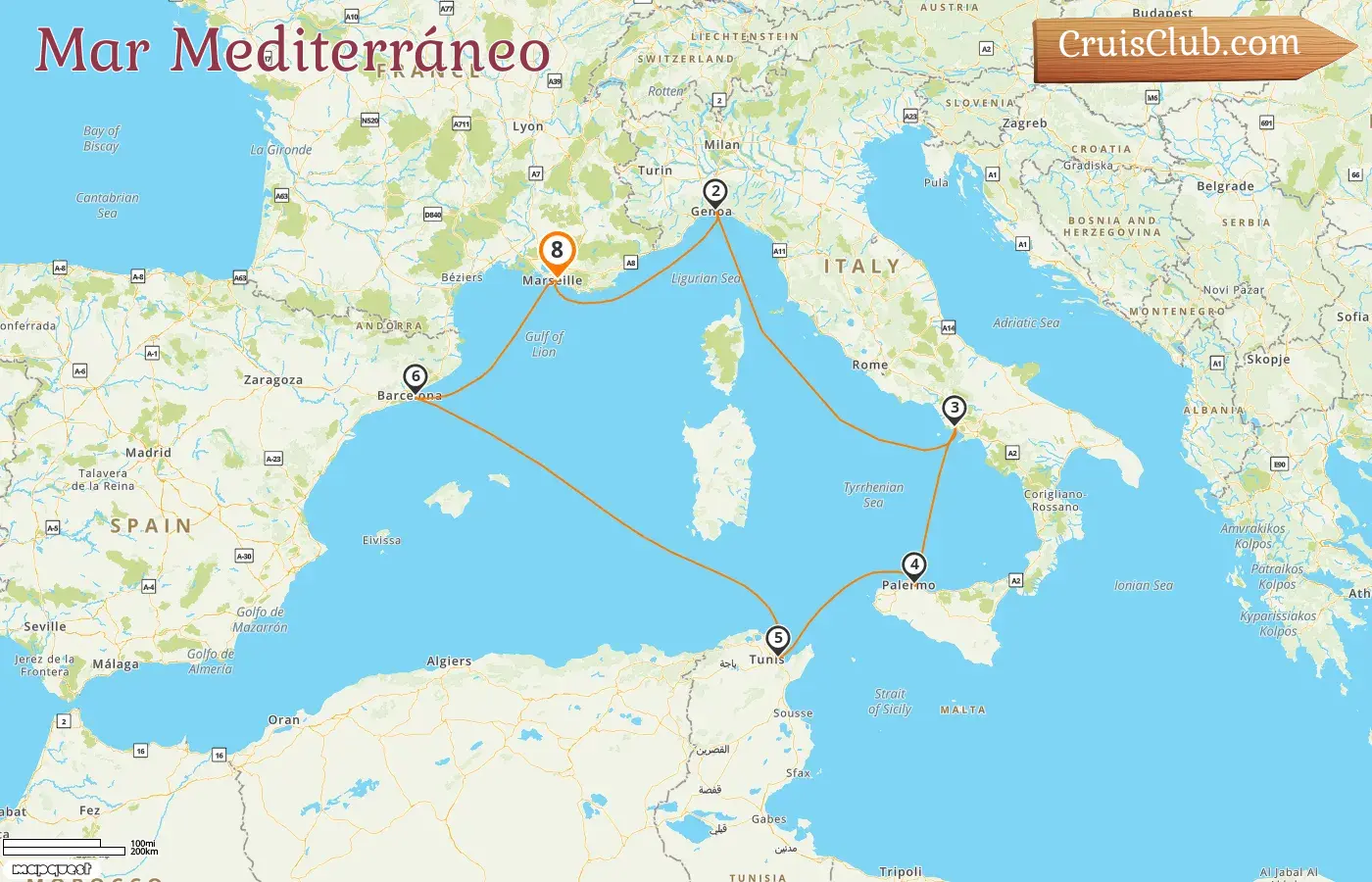 Crucero por el Mediterráneo desde Marsella a bordo del MSC Euribia con visitas a Francia, Italia, Túnez y España durante 8 días