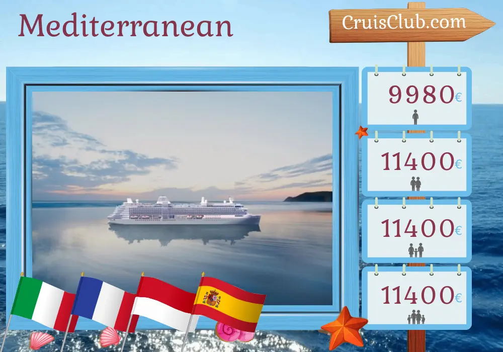 Cruise in the Mediterranean from Civitavecchia to Barcelona aboard Silver Ray ship with visits to Italy, France, Monaco, and Spain for 14 days
