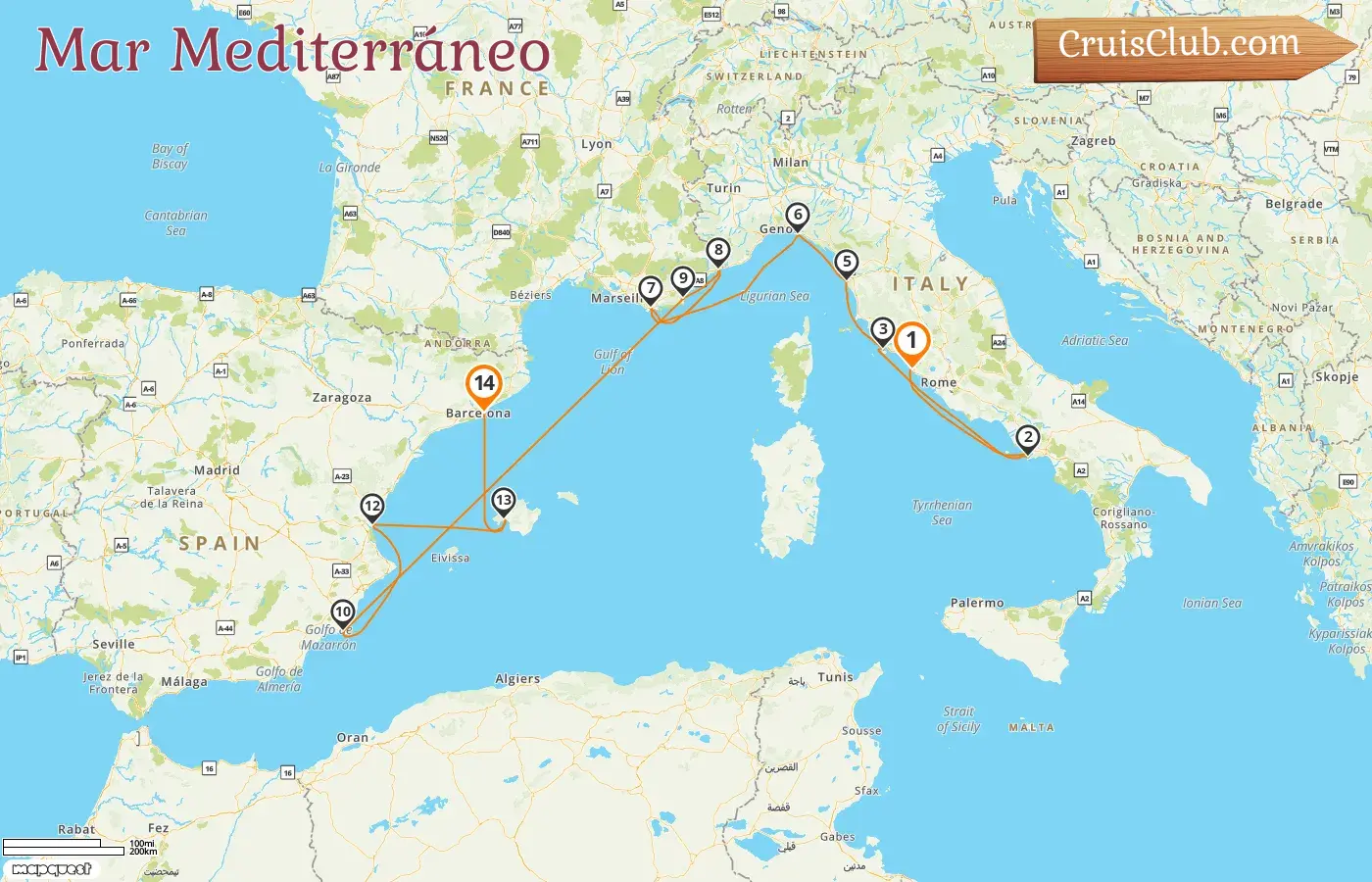 Crucero por el Mediterráneo de Civitavecchia a Barcelona a bordo del barco Silver Ray con visitas a Italia, Francia, Mónaco y España durante 14 días
