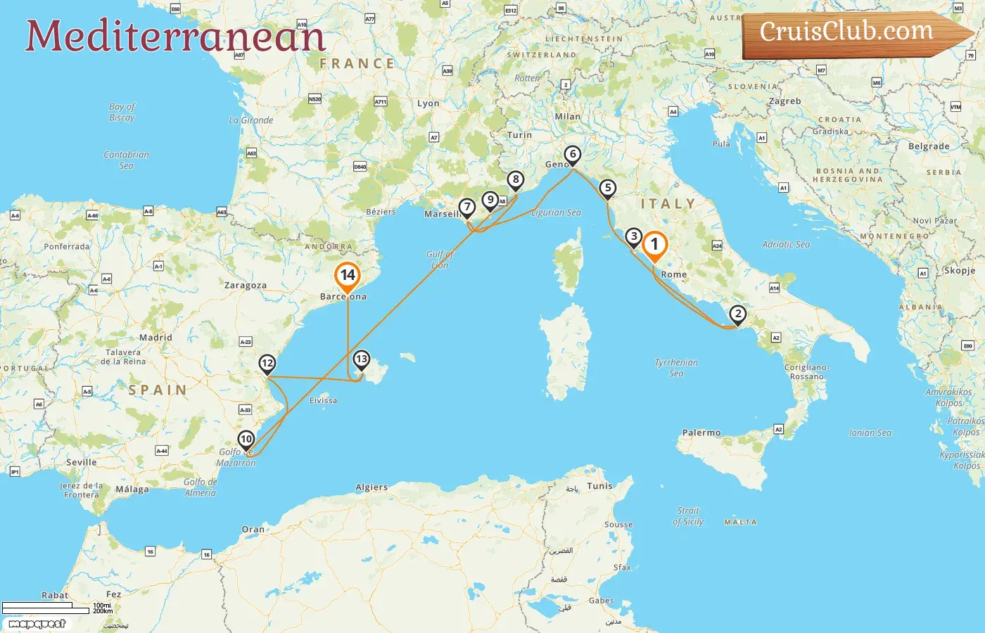 Cruise in the Mediterranean from Civitavecchia to Barcelona aboard Silver Ray ship with visits to Italy, France, Monaco, and Spain for 14 days