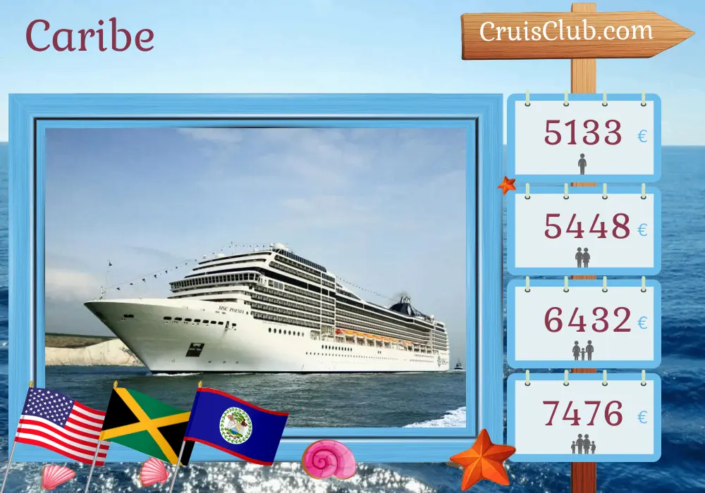 Cruzeiro no Caribe a partir de Miami a bordo do navio MSC Poesia com visitas aos EUA, Porto Rico, República Dominicana, Jamaica, Colômbia, Panamá, Costa Rica, Honduras e Belize por 22 dias
