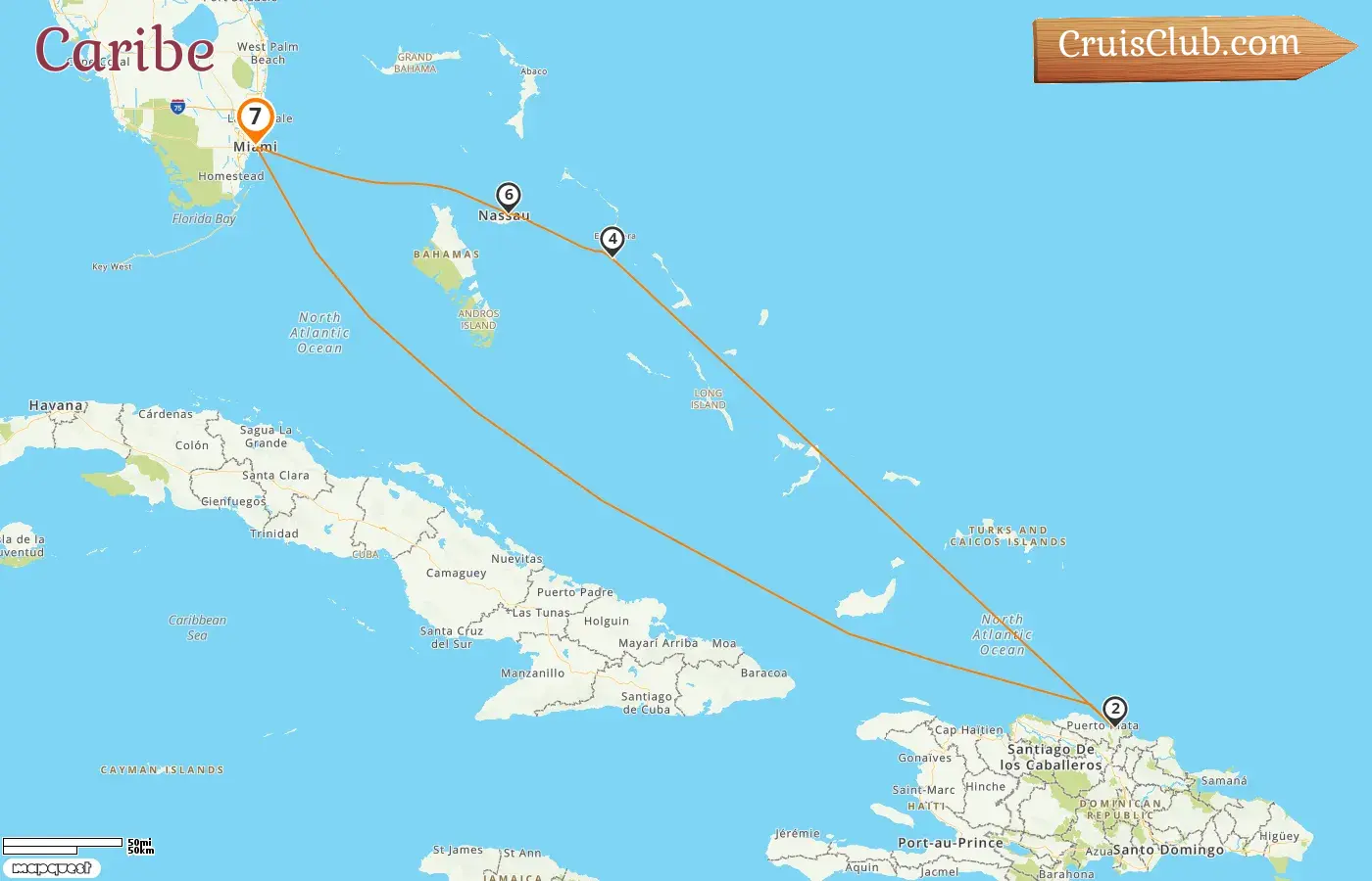 Cruzeiro no Caribe com partida de Miami a bordo do navio Carnival Magic, incluindo visitas aos EUA, República Dominicana e Bahamas por 7 dias