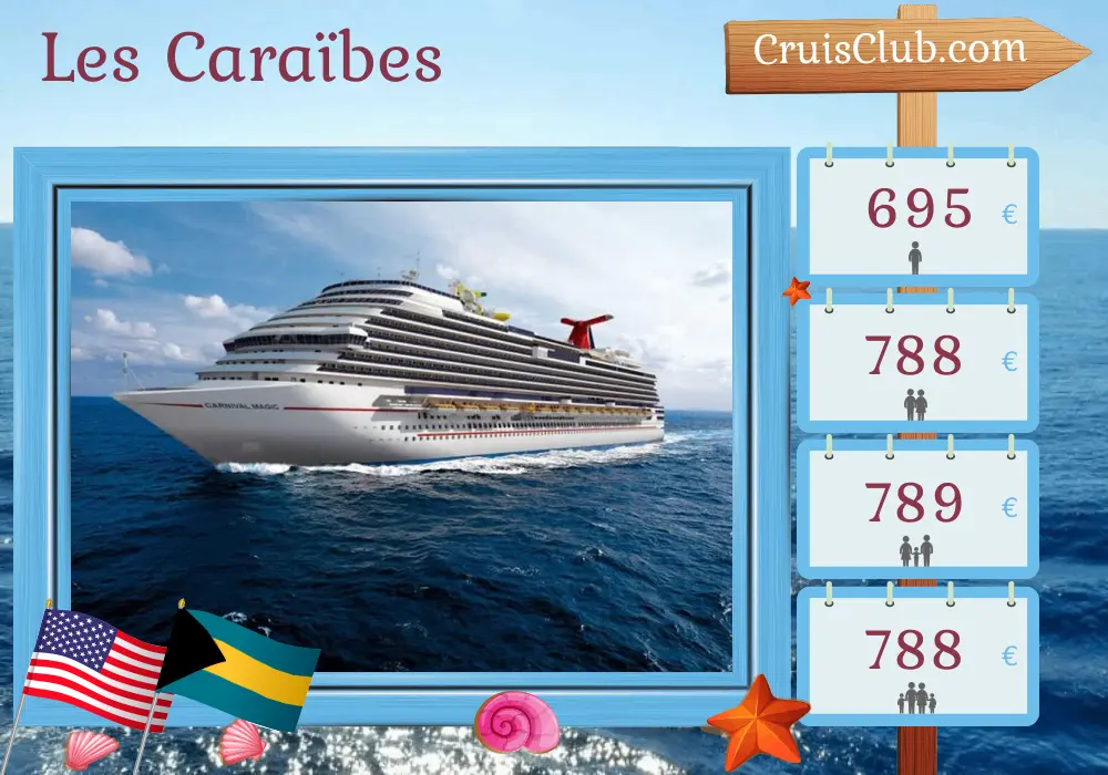 Croisière dans les Caraïbes au départ de Miami à bord du navire Carnival Magic avec des escales aux États-Unis, en République dominicaine et aux Bahamas pendant 7 jours