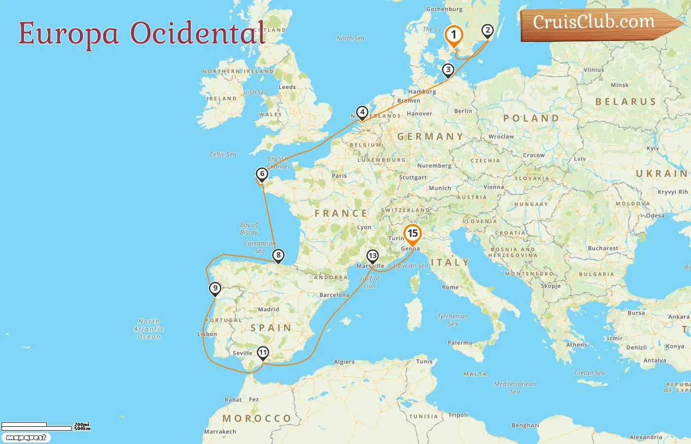 Cruzeiro na Europa Ocidental de Copenhague a Génova a bordo do navio MSC Magnifica com visitas à Dinamarca, Suécia, Alemanha, França, Espanha e Itália por 15 dias