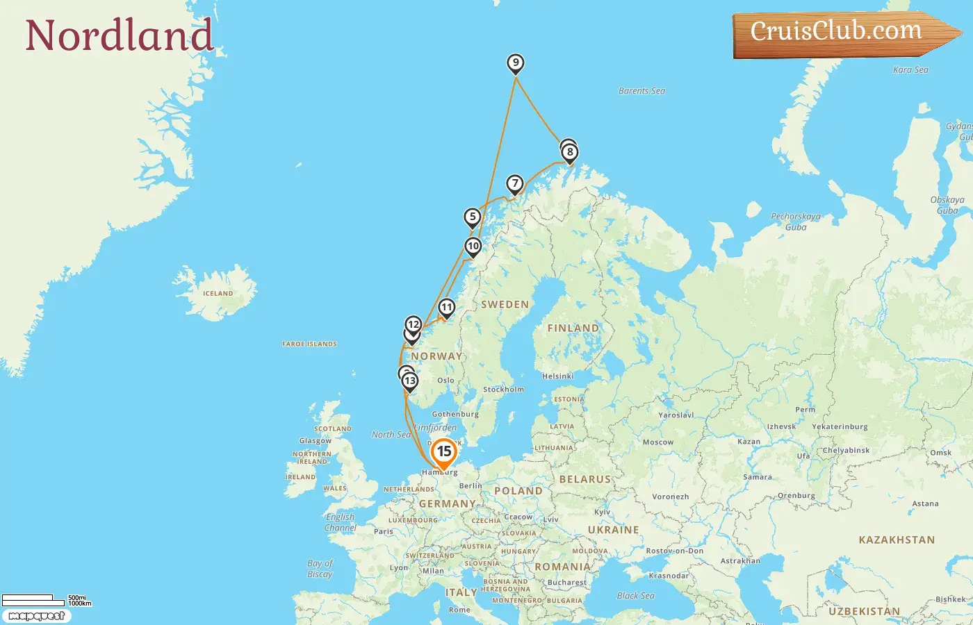 Crucero por el norte desde Hamburgo a bordo del barco MS Hamburg con visitas a Alemania y Noruega por 15 días