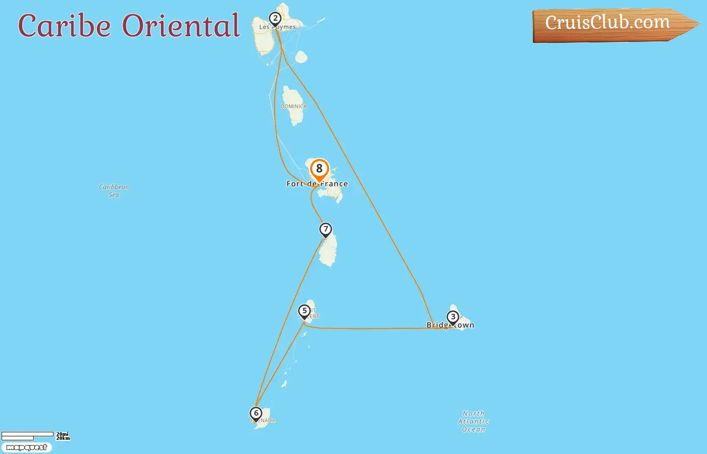 Cruzeiro no Caribe Oriental partindo de Fort-de-France a bordo do navio MSC Seaview com visitas à Guadalupe, Barbados, São Vicente e Granadinas e Granada por 8 dias