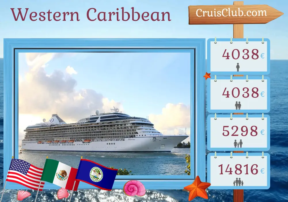 Cruise in the Western Caribbean from Miami aboard Oceania Marina ship with visits to USA, Mexico, Belize, and Honduras for 8 days