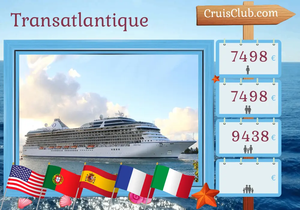 Croisière Transatlantique de Miami à Civitavecchia à bord du navire Oceania Marina avec des visites aux États-Unis, au Portugal, en Espagne, en France et en Italie pendant 17 jours