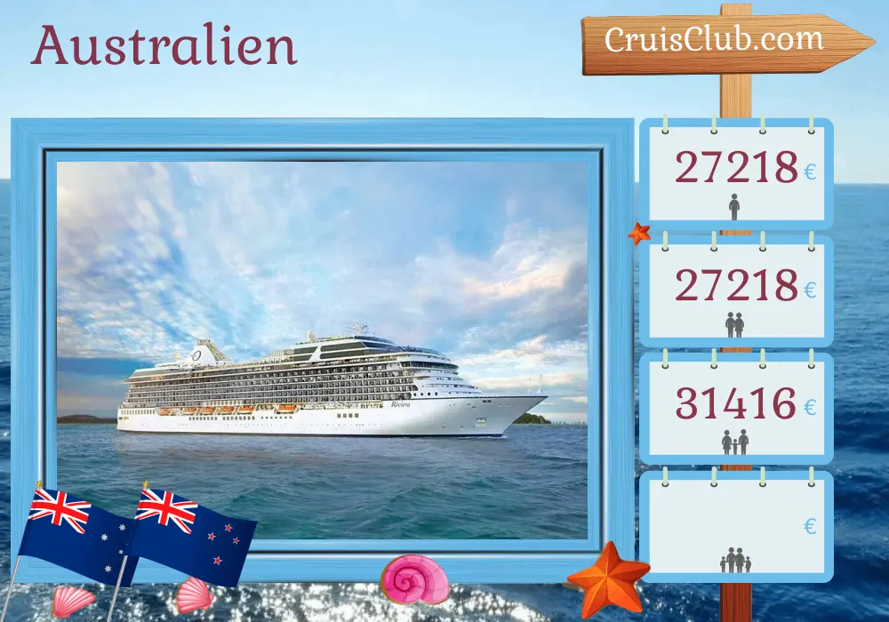Kreuzfahrt in Australien von Sydney nach Auckland an Bord des Schiffes Oceania Riviera mit Stopps in Australien, Indonesien und Neuseeland für 41 Tage