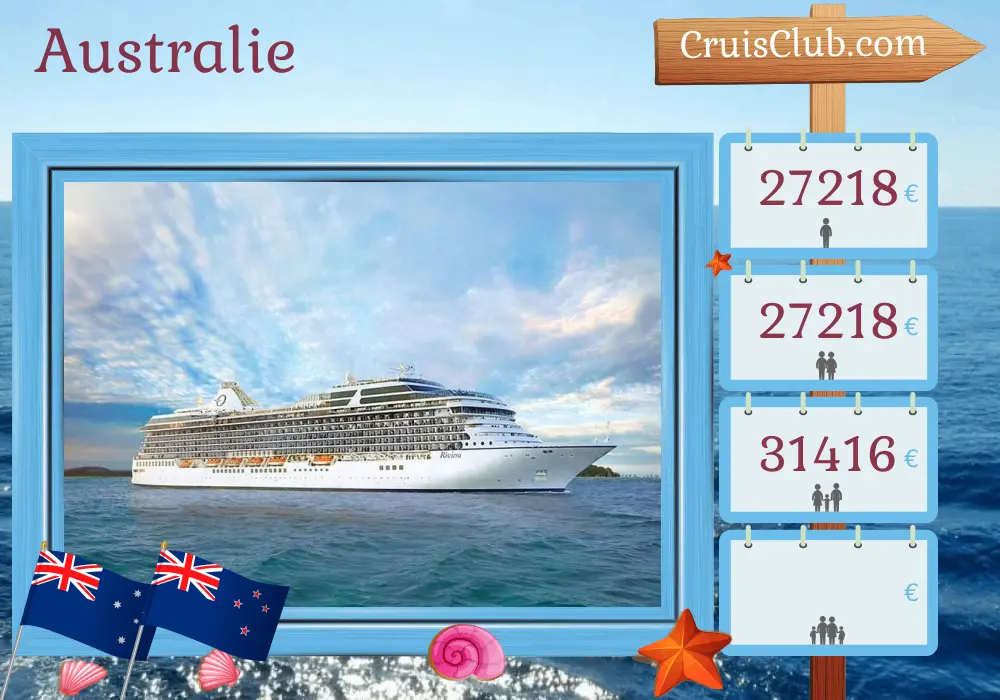 Croisière en Australie de Sydney à Auckland à bord du navire Oceania Riviera avec des visites en Australie, en Indonésie et en Nouvelle-Zélande pendant 41 jours