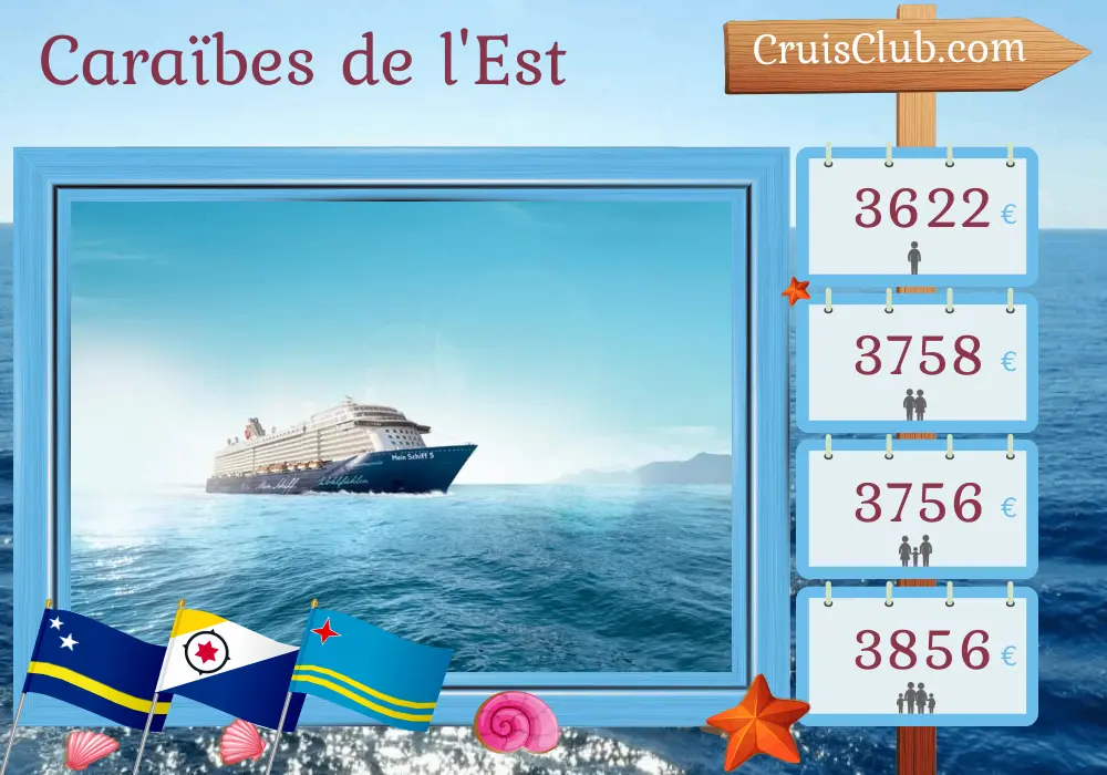 Croisière dans les Caraïbes de l`Est au départ de La Romana à bord du navire Mein Schiff 5 avec escales en République dominicaine, à Curaçao et à Aruba pendant 15 jours