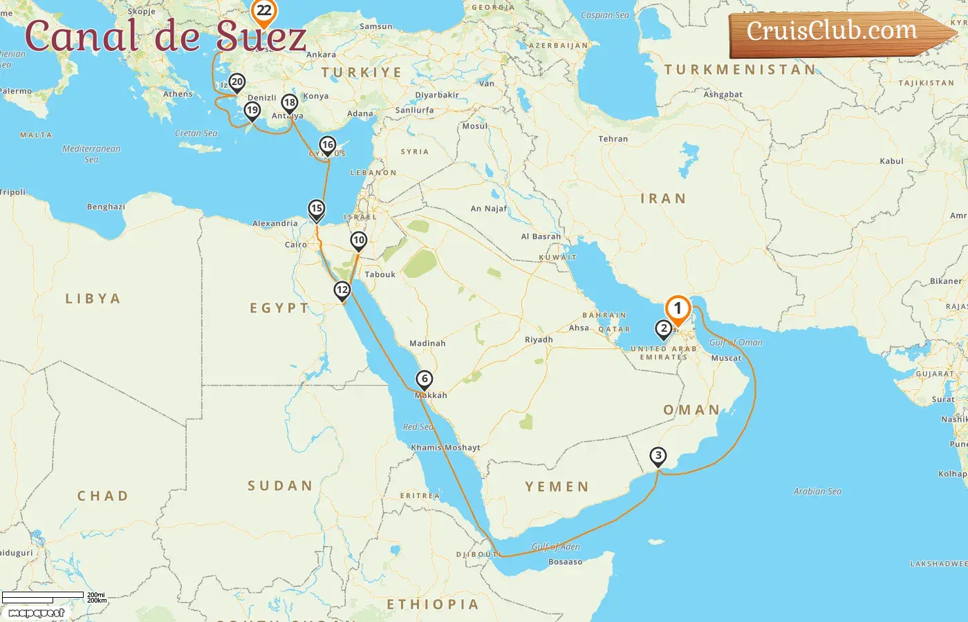 Crucero en el Canal de Suez de Dubai a Estambul a bordo del barco Oceania Nautica con visitas a Emiratos Árabes Unidos, Omán, Arabia Saudita, Jordania, Egipto, Chipre, Turquía y Grecia durante 22 días