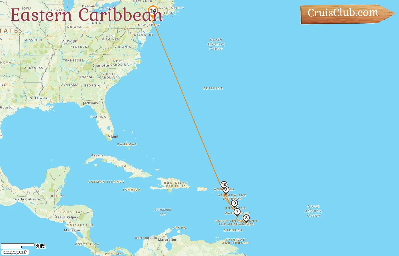 Cruise in the Eastern Caribbean from New York aboard Queen Mary 2 ship with visits to USA and Barbados for 14 days