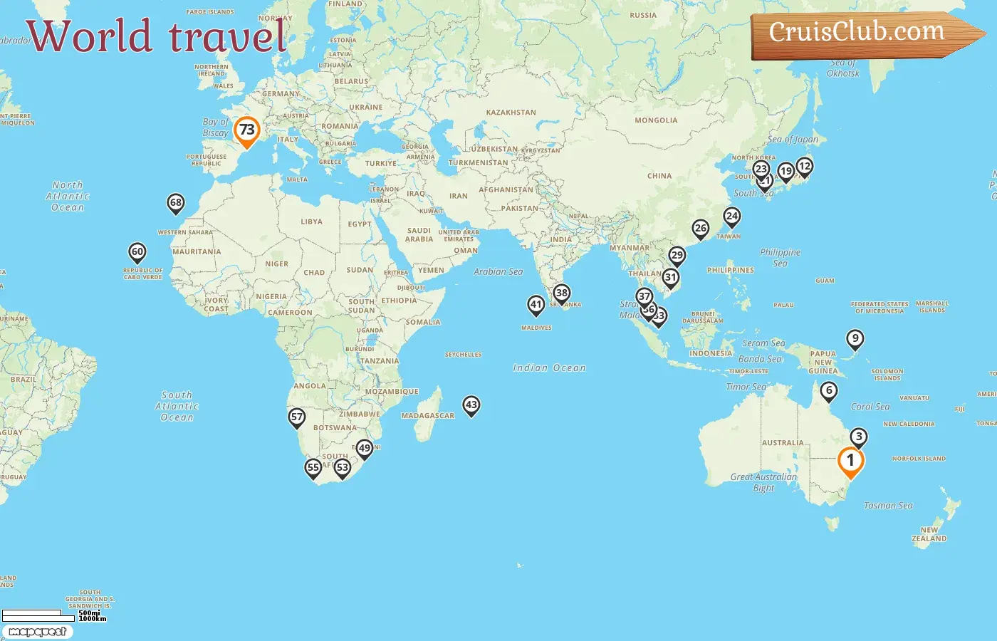 Kreuzfahrt in die Weltreise von Sydney nach Barcelona an Bord des Schiffes Costa Deliziosa mit Besuchen in Australien, Papua-Neuguinea, Japan, Südkorea, Taiwan, Hongkong, Vietnam, Singapur, Malaysia, Sri Lanka, Malediven, Mauritius, Südafrika, Namibia und Spanien für 73 Tage