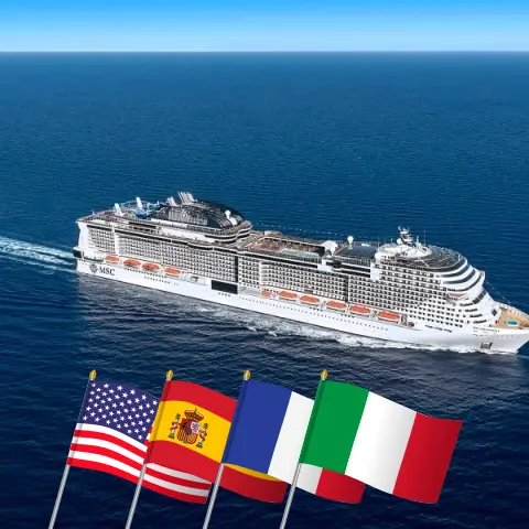 Kreuzfahrt über den Atlantik von Miami nach Genua an Bord des MSC Grandiosa Schiffes mit Stopps in den USA, Spanien, Frankreich und Italien für 16 Tage