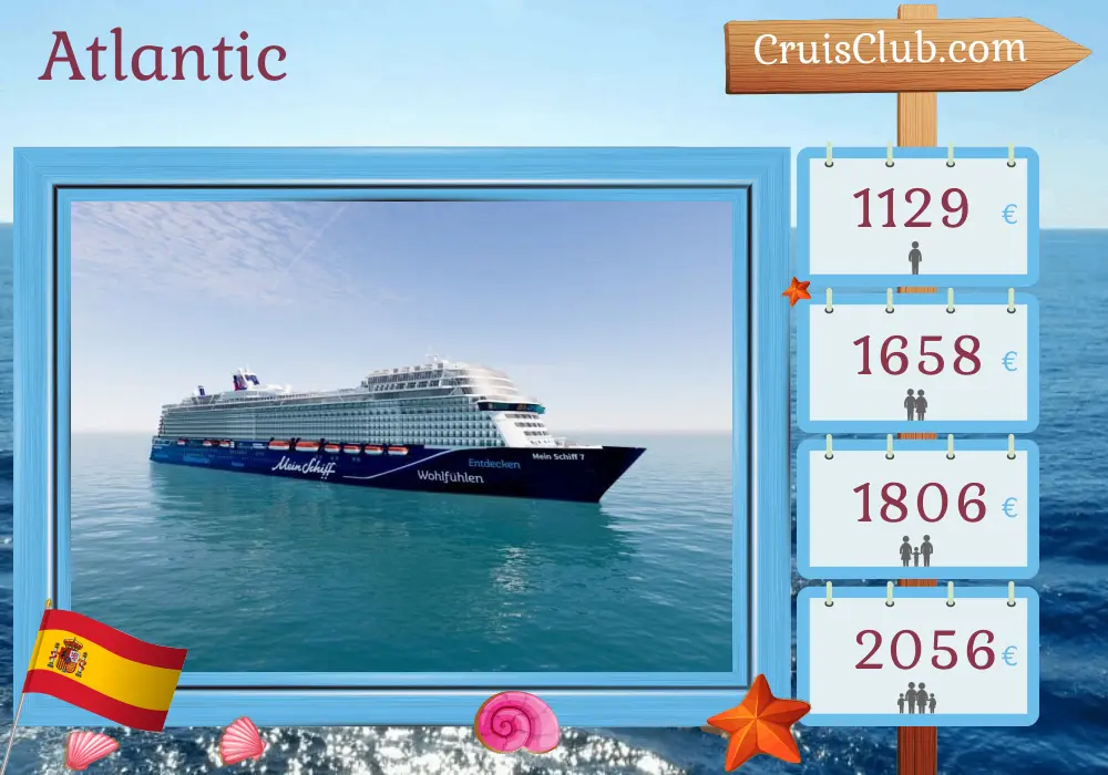 Cruise in the Atlantic from Las Palmas aboard Mein Schiff 7 ship with visits to Spain for 8 days
