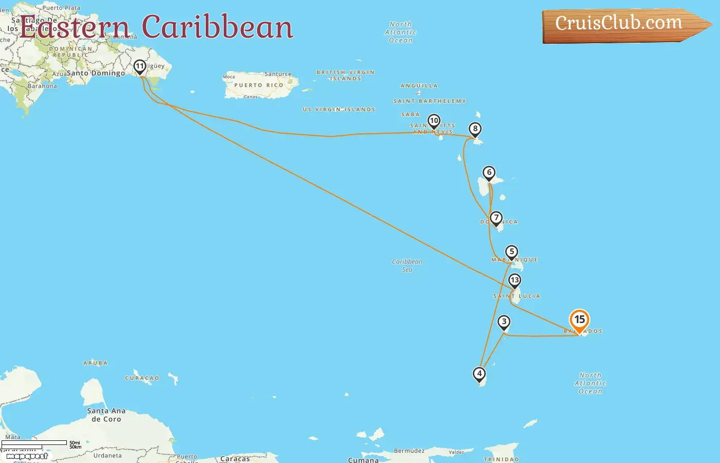 Kreuzfahrt in der östlichen Karibik ab Bridgetown an Bord des Schiffes Mein Schiff 2 mit Stopps in Barbados, St. Vincent und die Grenadinen, Grenada und Guadeloupe für 15 Tage