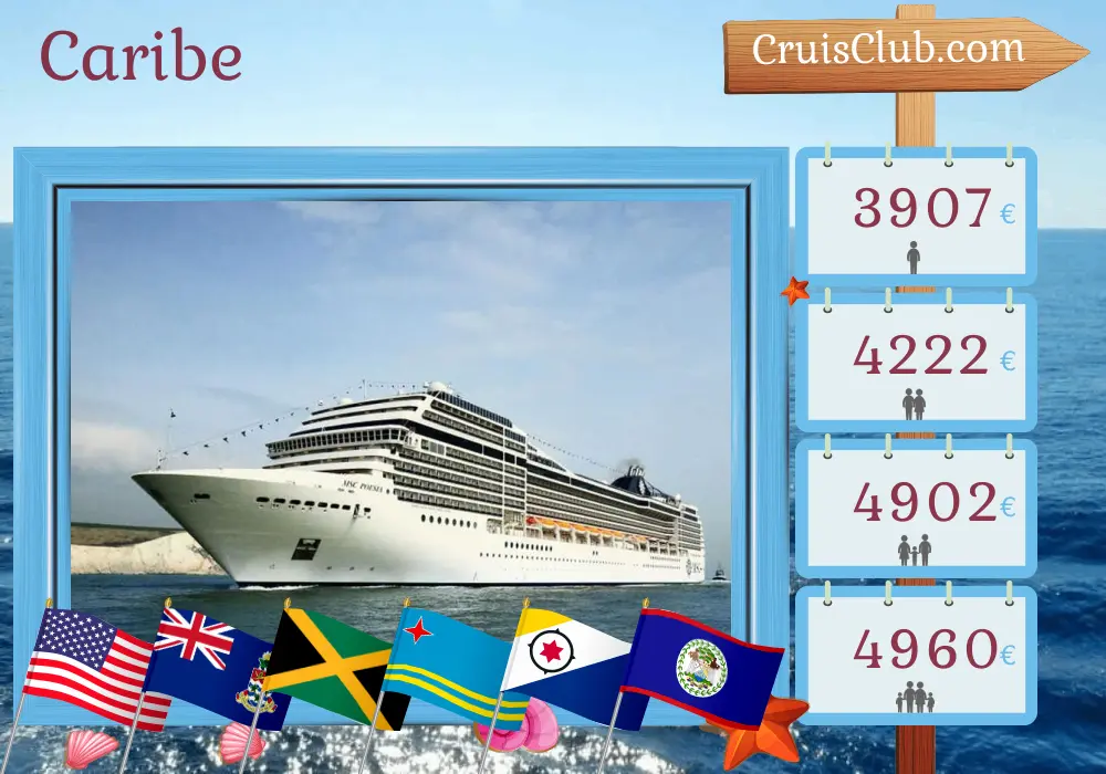 Crucero en el Caribe desde Miami a bordo del barco MSC Poetia con visitas a EE. UU., Islas Caimán, Jamaica, Aruba, República Dominicana, Colombia, Panamá, Costa Rica, Honduras y Belice durante 22 días