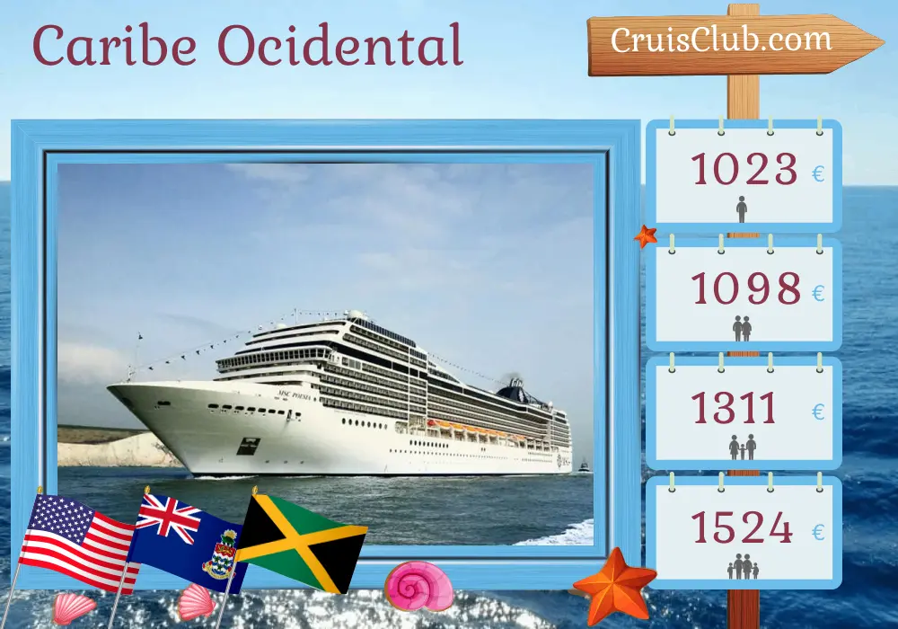 Cruzeiro no Caribe Ocidental de Miami a bordo do navio MSC Poesia com visitas aos EUA, Ilhas Cayman e Jamaica por 6 dias