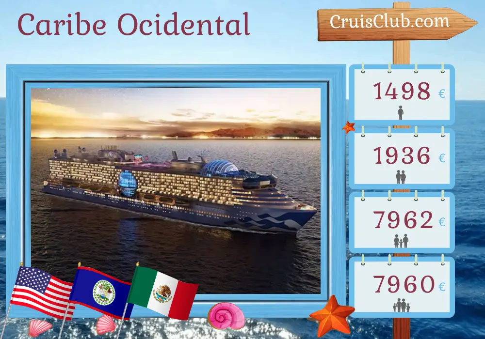 Cruzeiro no Caribe Ocidental a bordo do navio Star Princess com visitas aos EUA, Honduras, Belize e México por 8 dias