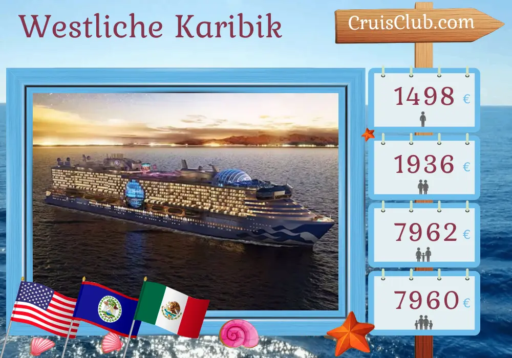 Kreuzfahrt in der westlichen Karibik ab Fort Lauderdale an Bord des Schiffes Star Princess mit Stopps in den USA, Honduras, Belize und Mexiko für 8 Tage