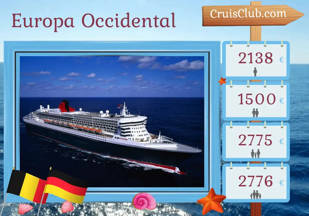 Crucero por Europa Occidental desde Southampton a bordo del barco Queen Mary 2 con visitas a Bélgica y Alemania por 6 días