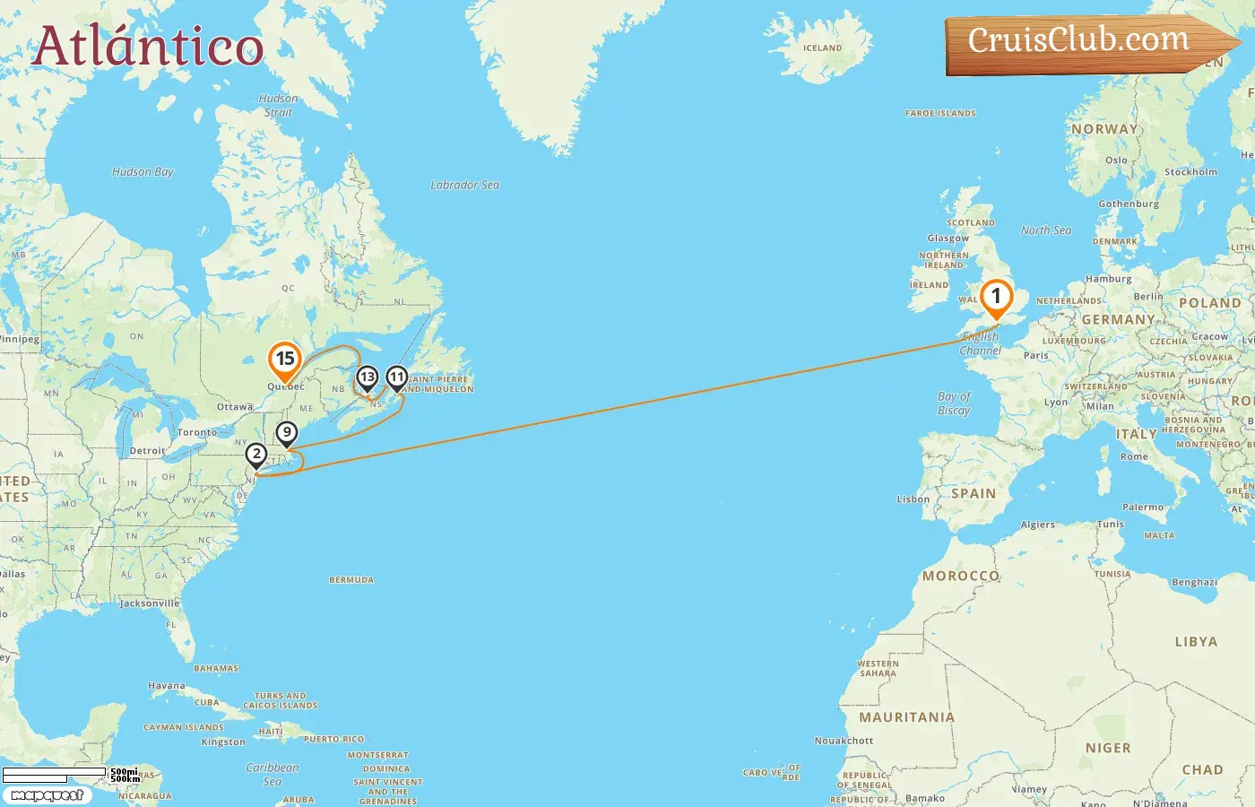 Crucero Transatlántico de Southampton a Quebec a bordo del Queen Mary 2 con visitas a EE.UU. y Canadá por 15 días