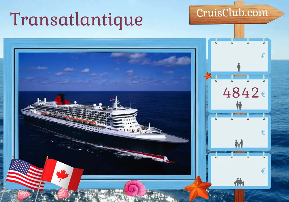 Croisière transatlantique de Southampton à Québec à bord du navire Queen Mary 2 avec des visites aux États-Unis et au Canada pendant 15 jours