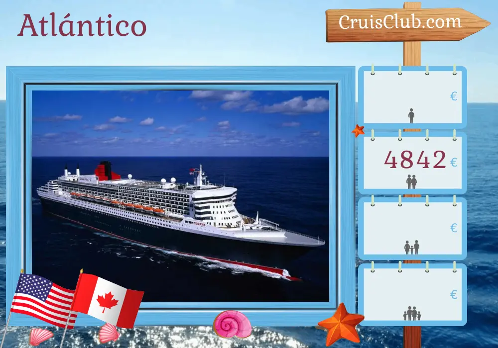 Crucero Transatlántico de Southampton a Quebec a bordo del Queen Mary 2 con visitas a EE.UU. y Canadá por 15 días