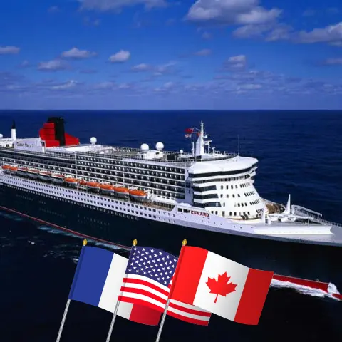 Crucero en el Transatlántico desde Southampton a bordo del barco Queen Mary 2 con visitas a Francia, EE. UU. y Canadá durante 23 días