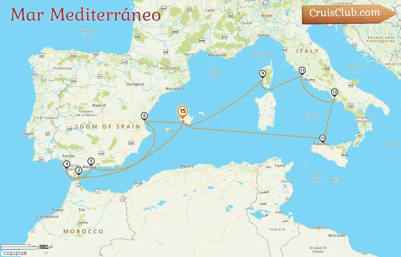 Crucero en el Mediterráneo desde Palma a bordo del barco Mein Schiff 4 con visitas a España, Gibraltar, Francia e Italia durante 15 días