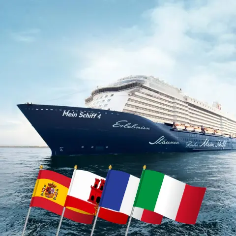 Kreuzfahrt im Mittelmeer ab Palma an Bord des Schiffes Mein Schiff 4 mit Stopps in Spanien, Gibraltar, Frankreich und Italien für 15 Tage
