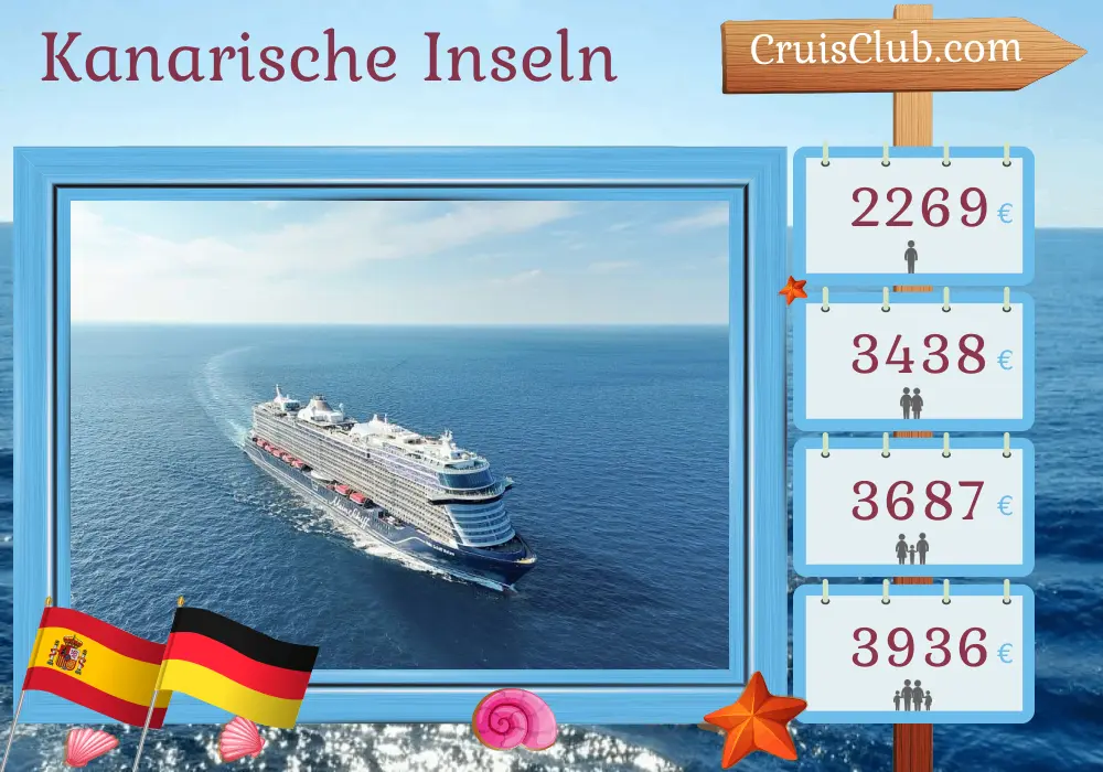 Kreuzfahrt auf den Kanarischen Inseln von Santa Cruz de Tenerife nach Hamburg an Bord des Mein Schiff Relax-Schiffs mit Besuchen in Spanien und Deutschland für 13 Tage