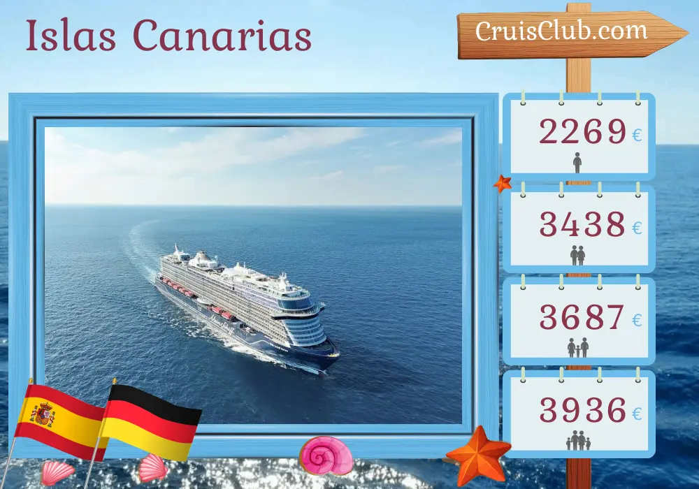Crucero por las Islas Canarias desde Santa Cruz de Tenerife a Hamburgo a bordo del barco Mein Schiff Relax con visitas a España y Alemania durante 13 días