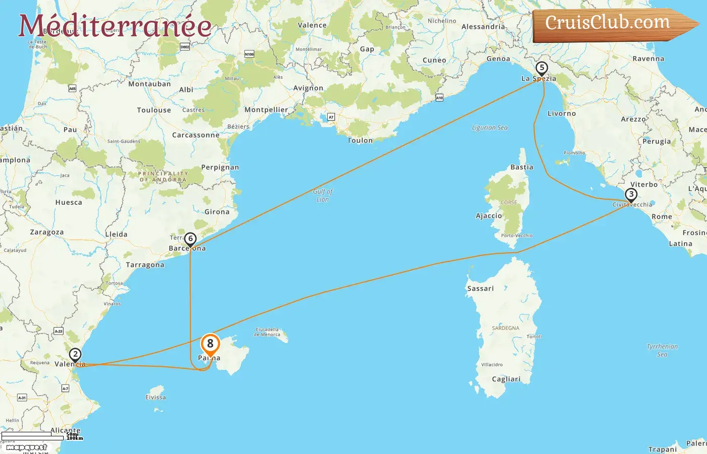 Croisière en Méditerranée au départ de Palma à bord du navire Mein Schiff 4 avec des escales en Espagne et en Italie pendant 8 jours