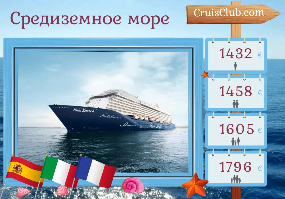 Круиз по Средиземноморью из Пальмы на корабле Mein Schiff 4 с посещением Испании, Италии и Франции на 8 дней