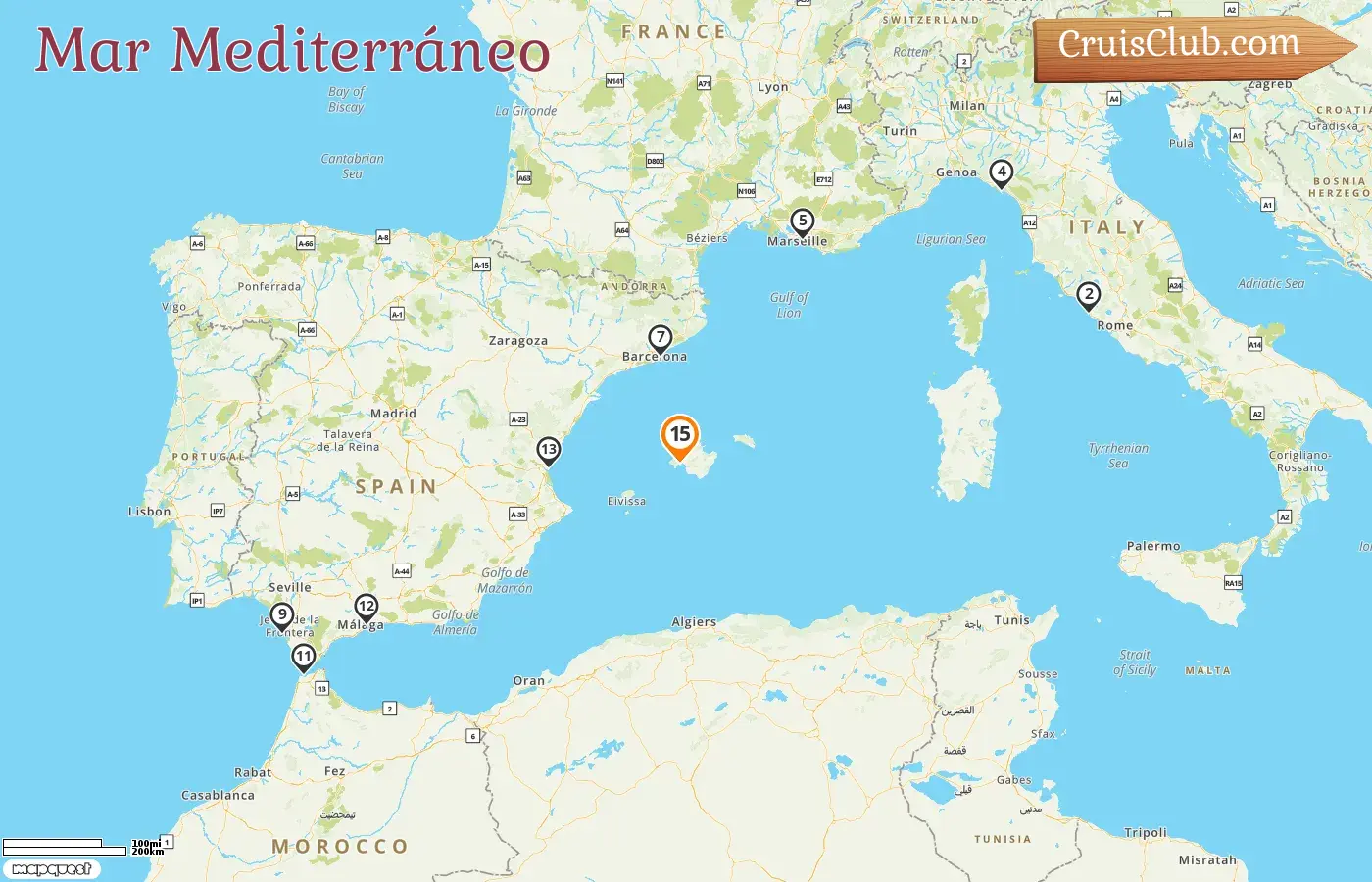 Crucero por el Mediterráneo desde Palma a bordo del barco Mein Schiff 4 con visitas a España, Italia, Francia y Marruecos durante 15 días