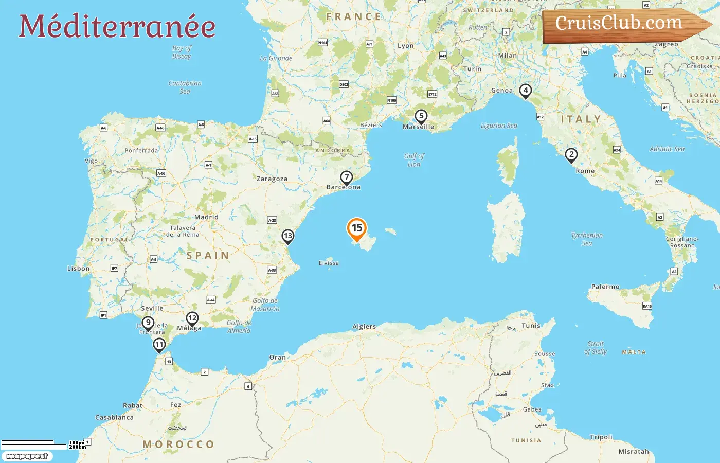 Croisière en Méditerranée au départ de Palma à bord du navire Mein Schiff 4 avec des visites en Espagne, en Italie, en France et au Maroc pendant 15 jours