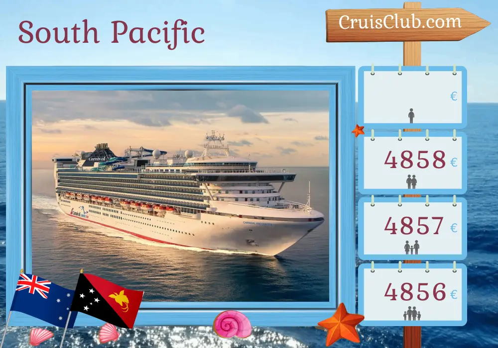 Cruise in the South Pacific from Brisbane aboard Carnival Encounter ship with visits to Australia and Papua New Guinea for 9 days