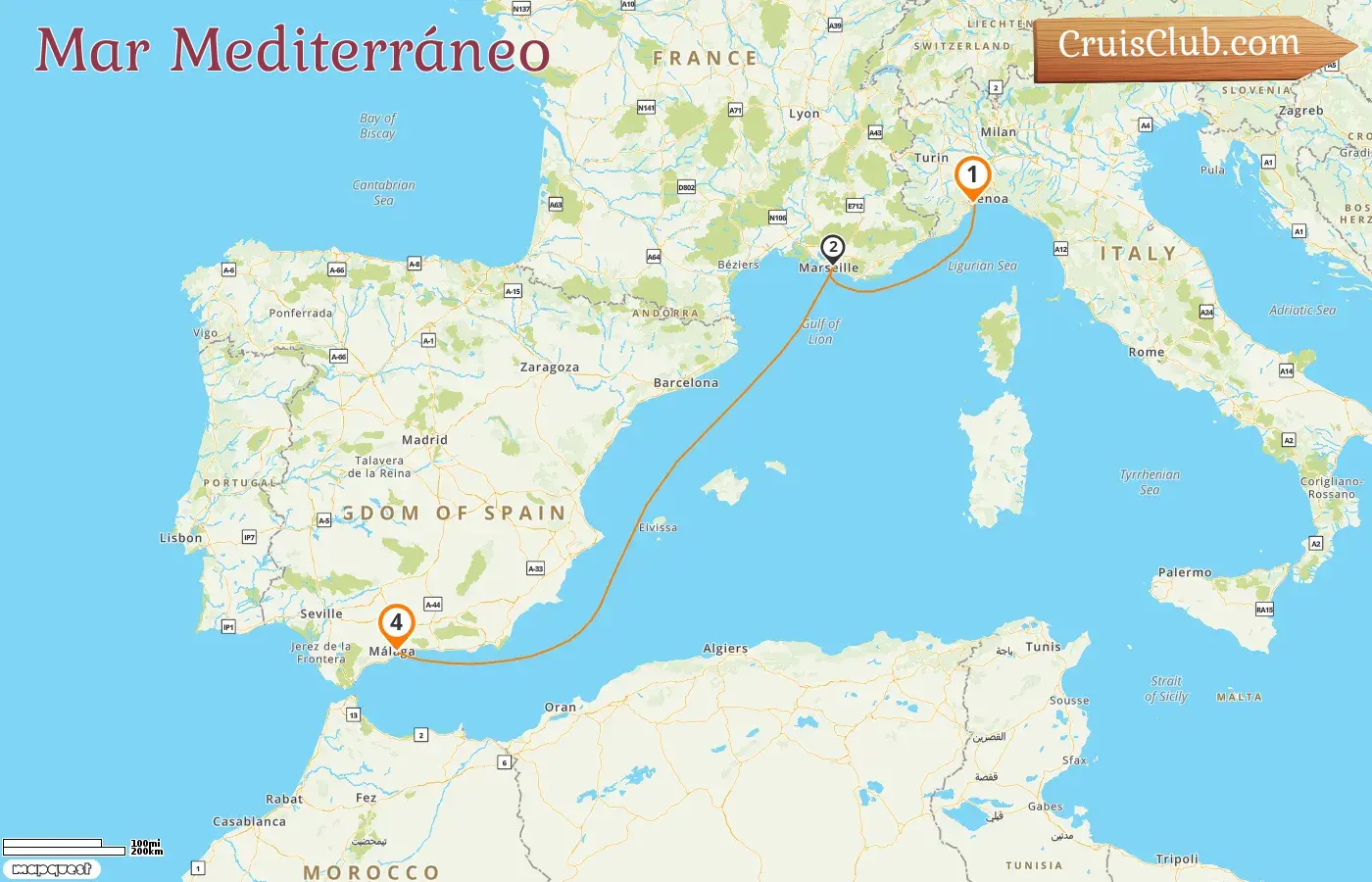 Crucero por el Mediterráneo de Savona a Málaga a bordo del barco Costa Fascinosa con visitas a Italia, Francia y España durante 4 días