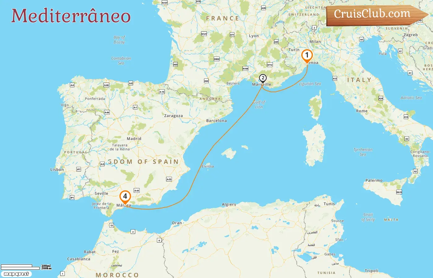 Cruzeiro no Mediterrâneo de Savona a Málaga a bordo do navio Costa Fascinosa com visitas à Itália, França e Espanha por 4 dias