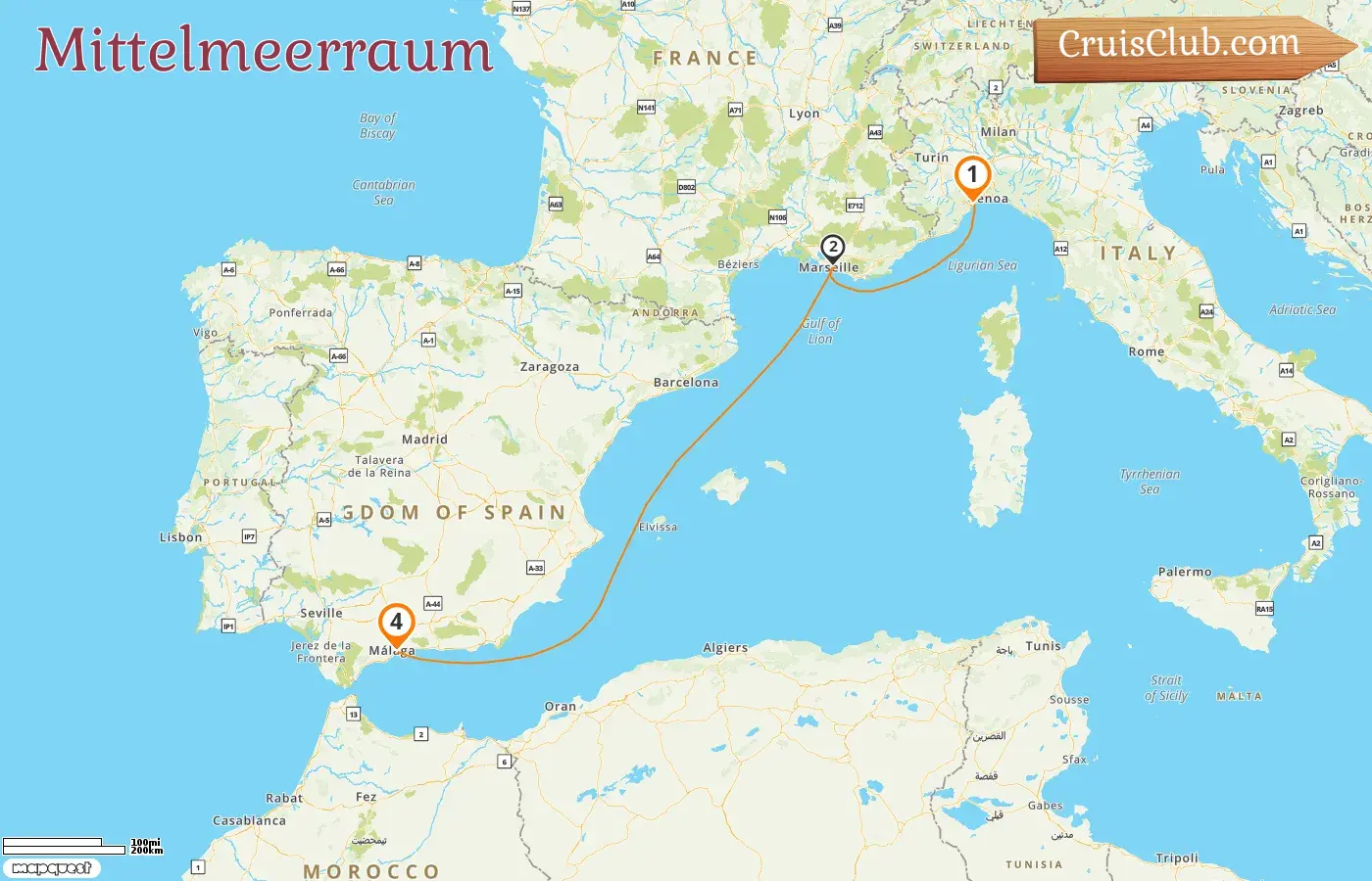 Kreuzfahrt im Mittelmeer von Savona nach Malaga an Bord des Costa Fascinosa-Schiffs mit Stopps in Italien, Frankreich und Spanien für 4 Tage