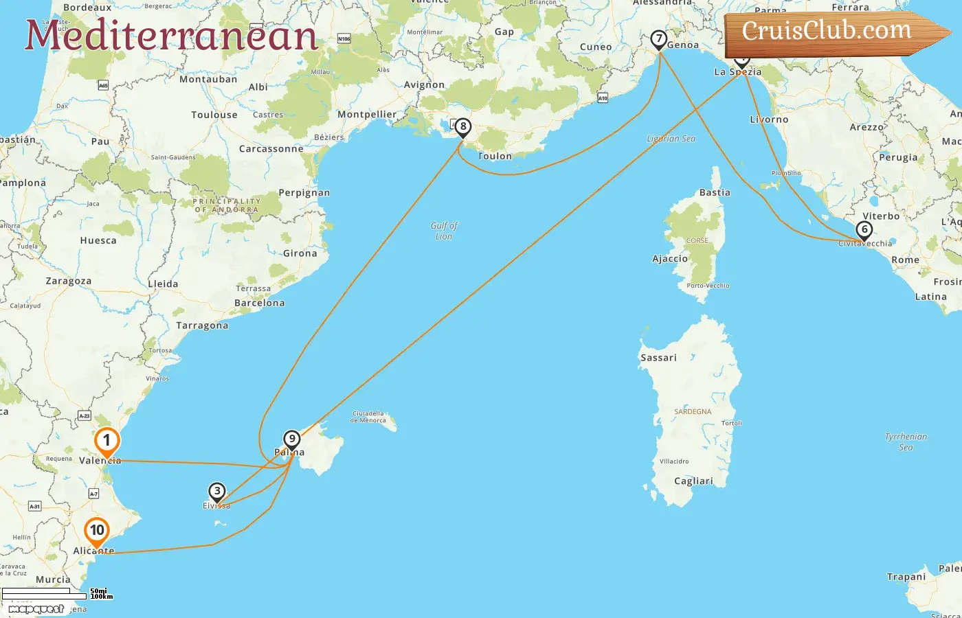 Cruise in the Mediterranean from Valencia to Alicante aboard Costa Pacifica ship with visits to Spain, Italy, and France for 10 days