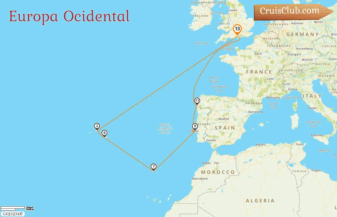 Cruzeiro na Europa Ocidental a bordo do navio Queen Anne com visitas a Portugal e Espanha por 13 dias