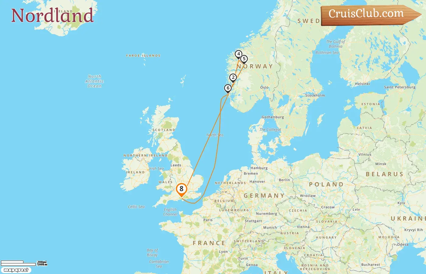 Crucero por el Norte desde Southampton a bordo del barco Queen Anne con visitas a Noruega durante 8 días